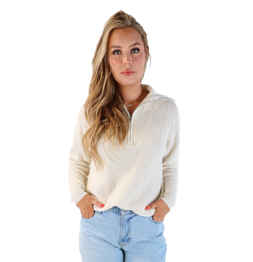 SOLD: Autumn cashmere white quarter zip sweater (m; retail $370)