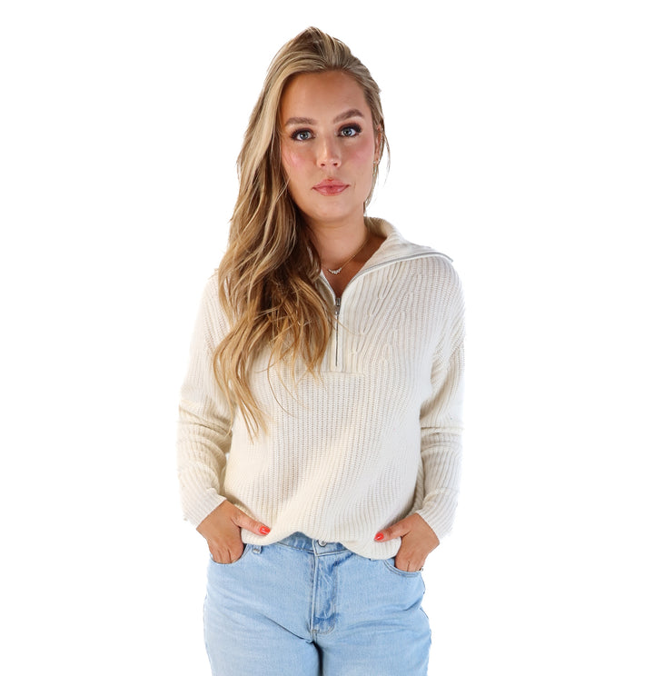 SOLD: Autumn cashmere white quarter zip sweater (m; retail $370)