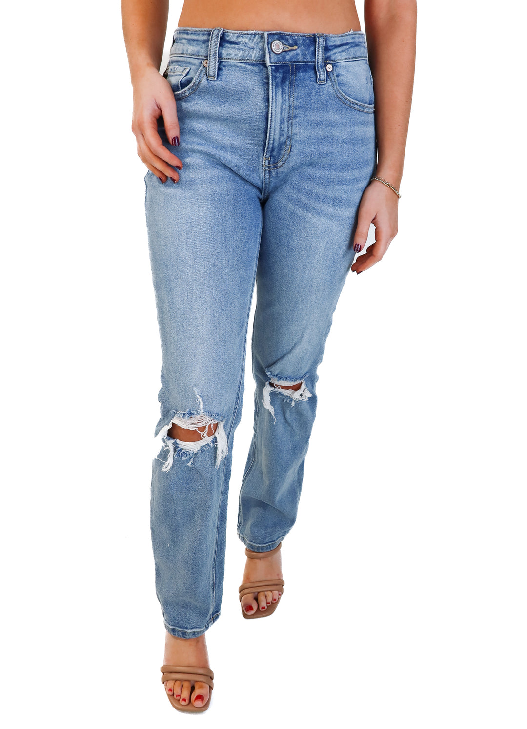 Kancan light wash distressed jeans (27; retail $69.99)