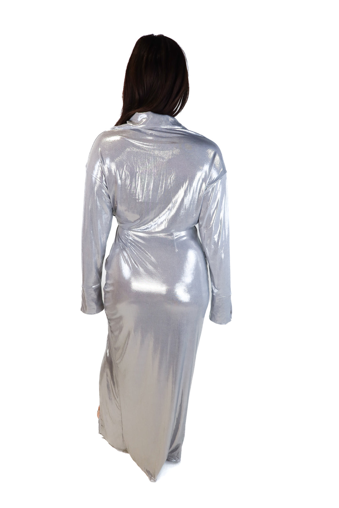 Show me your mumu metallic silver wrap dress NWT (s; retail $188)