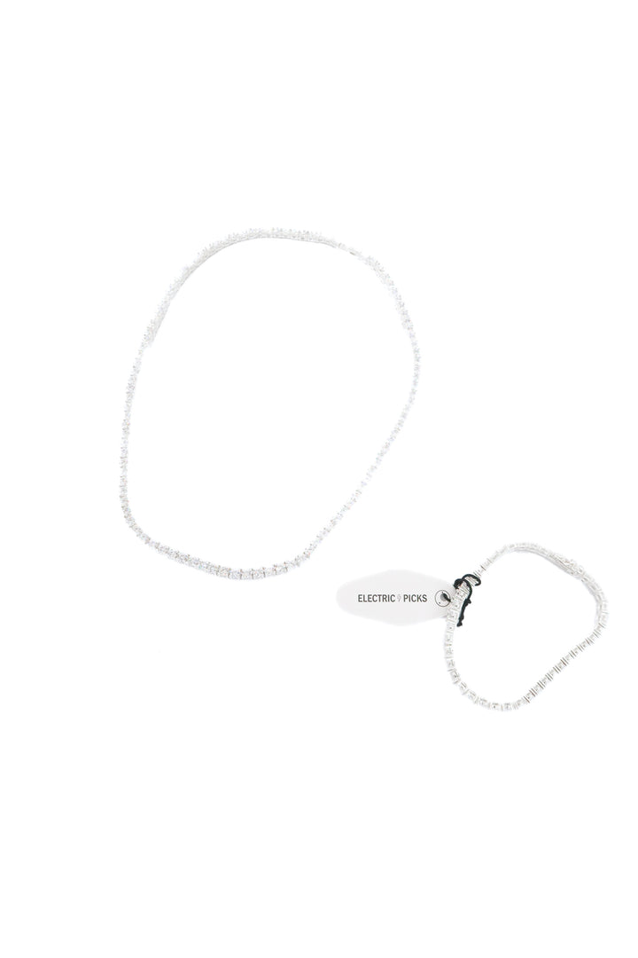 electric picks silver crystal tennis necklace and bracelet set (retail $185)
