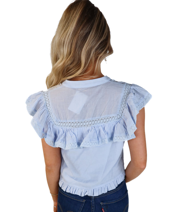 Day+moon baby blue frilly crotchet top (m)