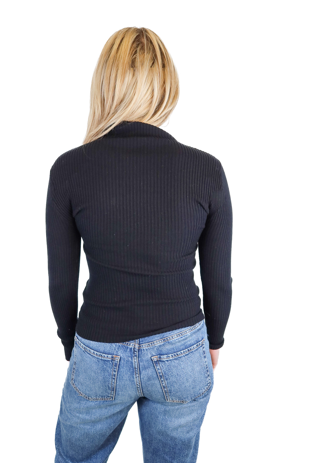 Vici black knit ribbed long sleeve top (S)