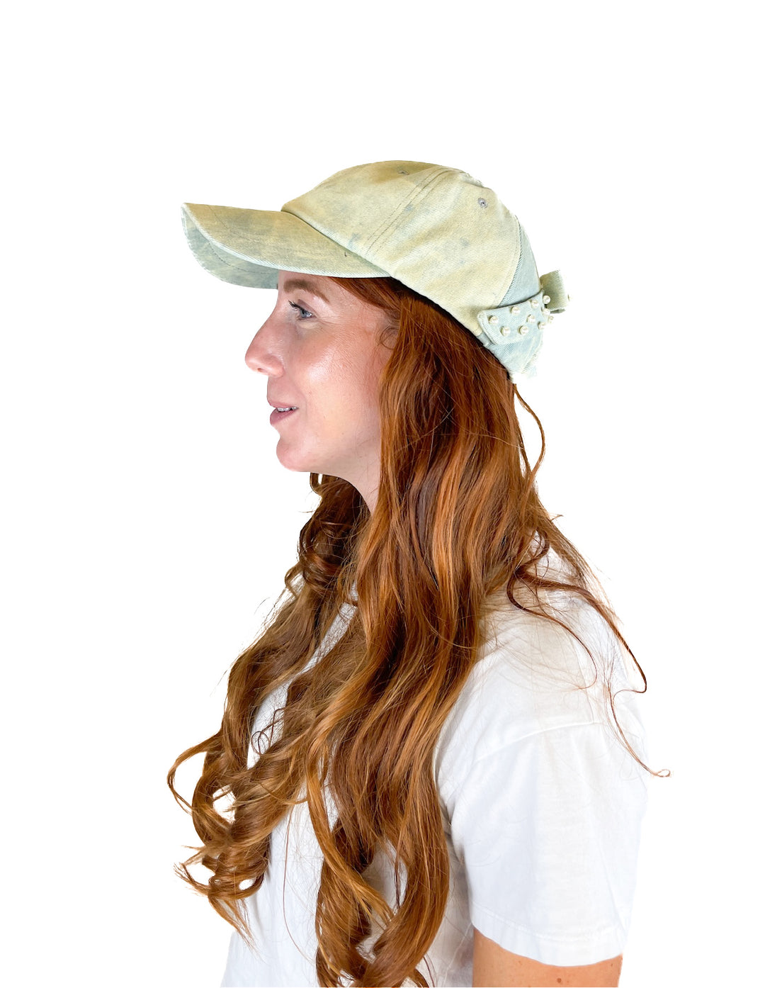 Lele Sadoughi Pearl Embellished Bow Denim Baseball Hat (O/S)