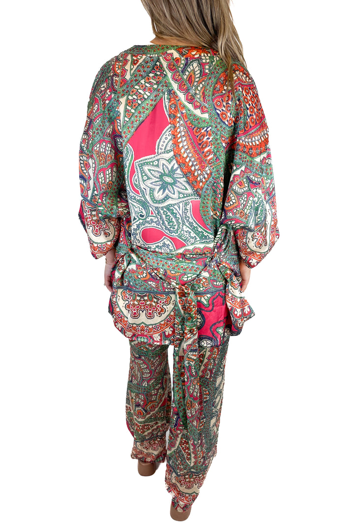 Fashion Nova Paisley Kimono and Pant Set (L)