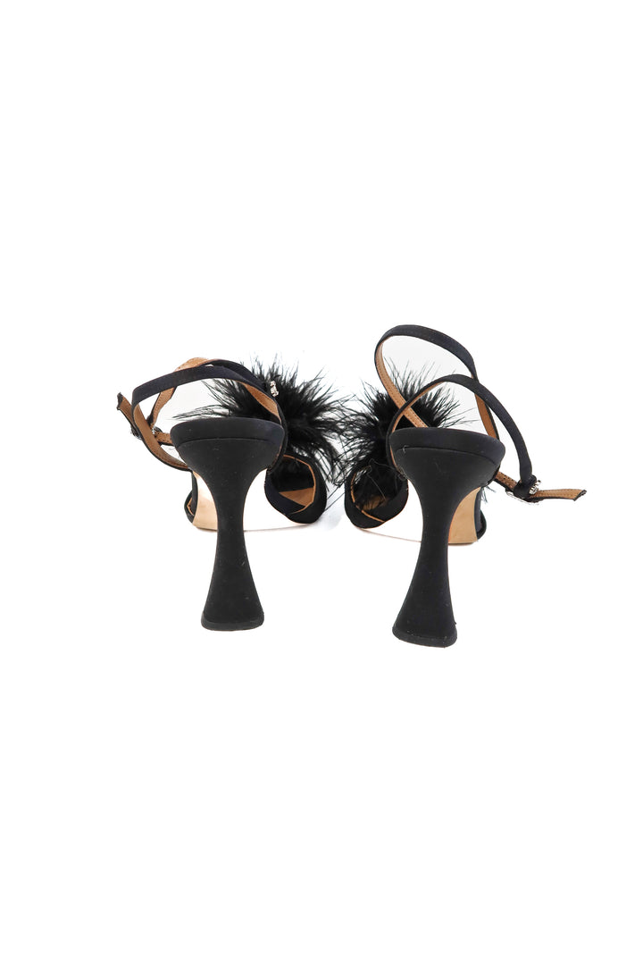 Sam Edelman black feather heels (7; retail $150)
