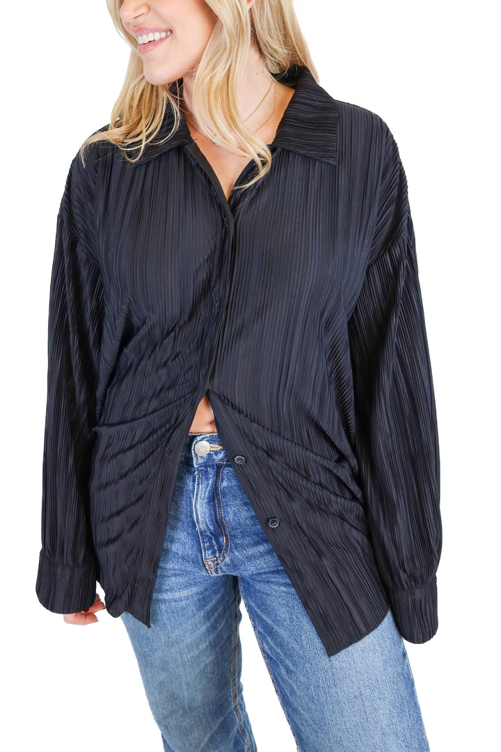 Rumours Black Plisse Oversized Blouse (M)