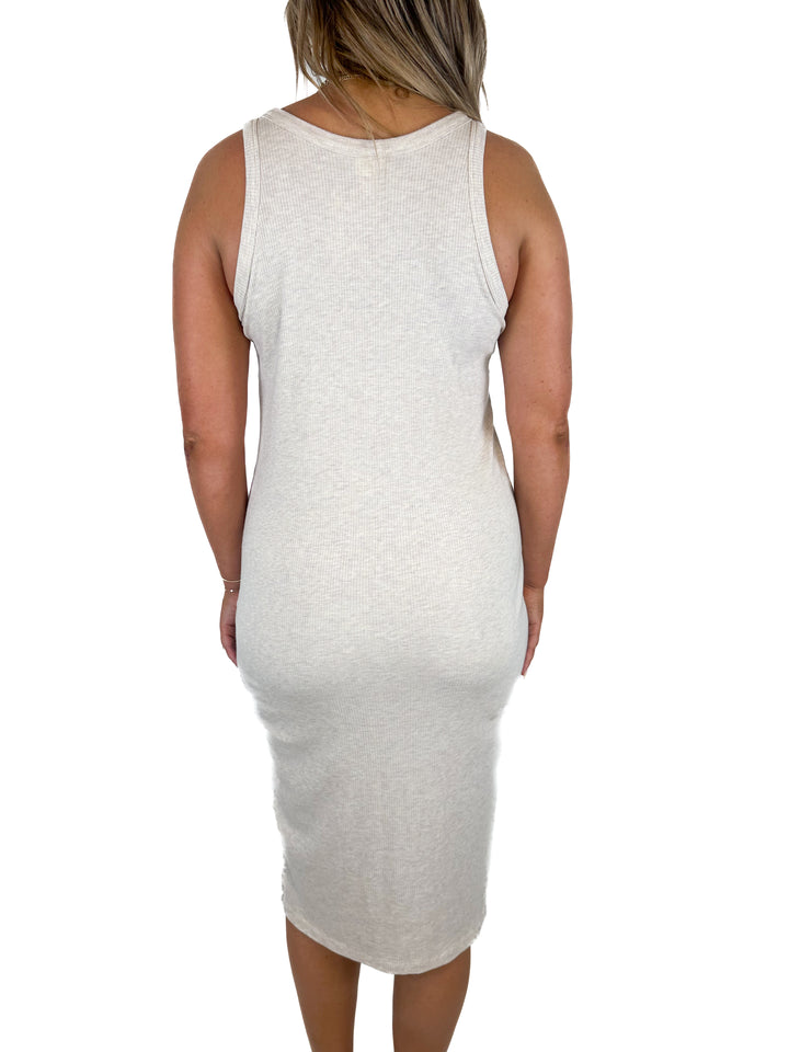 H&M Beige Ribbed Midi Dress (L)