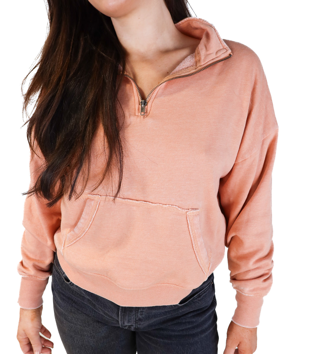 Hippie rose peach quarter zip (L; retail $34)