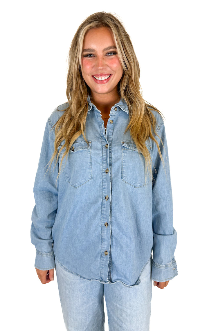 Good American Denim Button-Up Shirt (L)