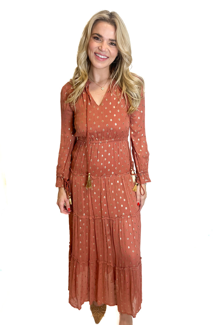 Raga Metallic Polka Dot Maxi Dress (XS)