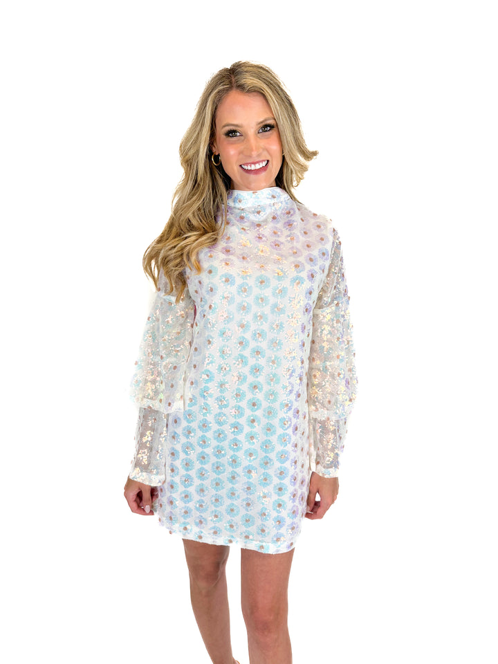 Buddy Love Sequined Floral White Mini Dress NWT (XS)