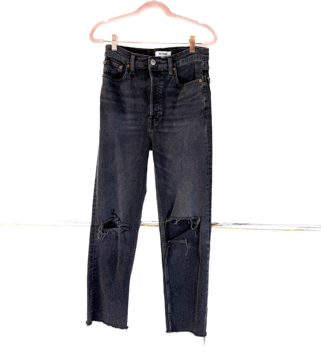 redone black distressed skinny jeans (28; retail $285)