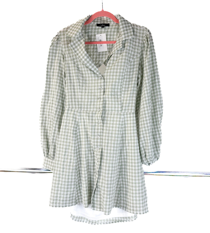lulus green checkered dress (L)