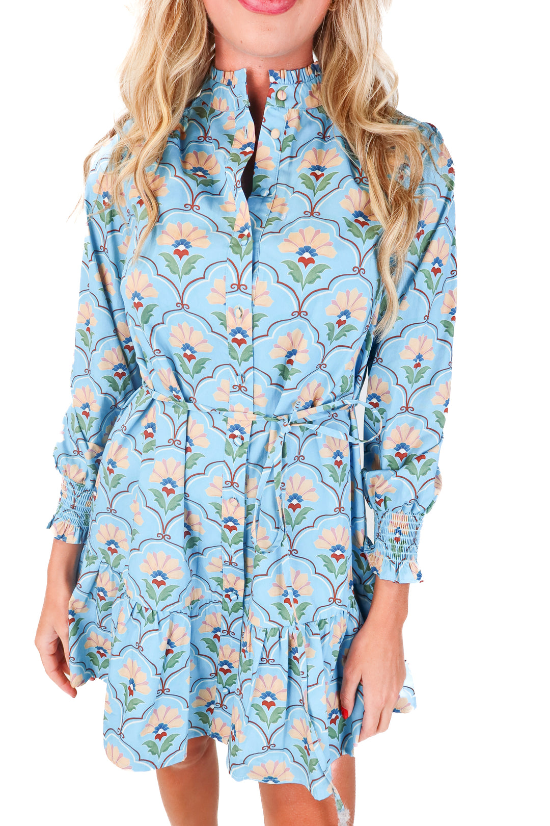 Avara blue floral button up dress NWT (xs; retails for $118)