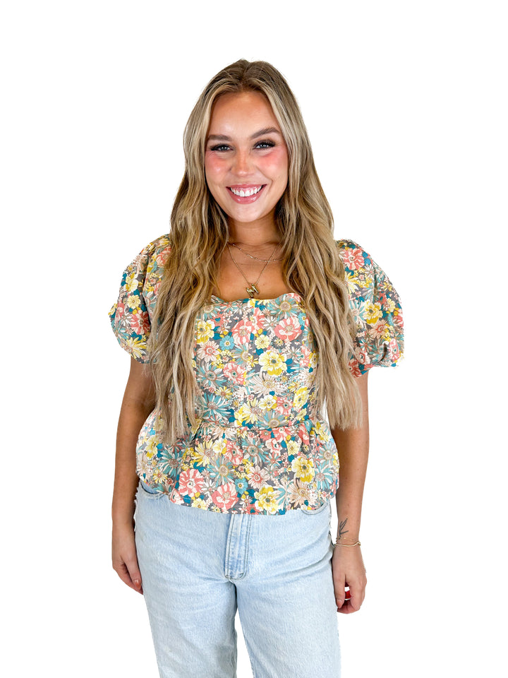 &merci Floral Puffed Sleeve Blouse NWT (L)