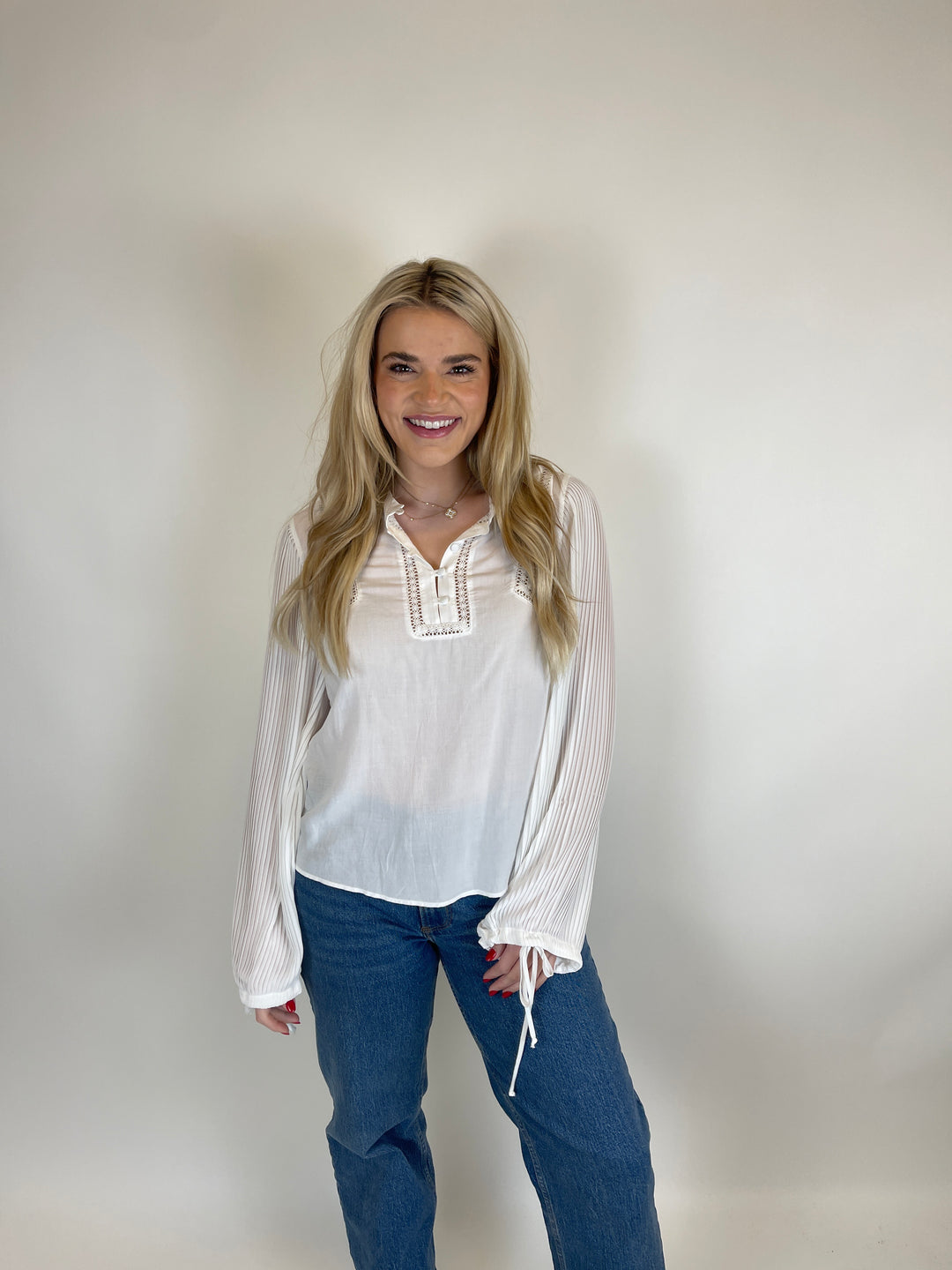 Anine Bing Pleated Sleeve White Blouse (S)