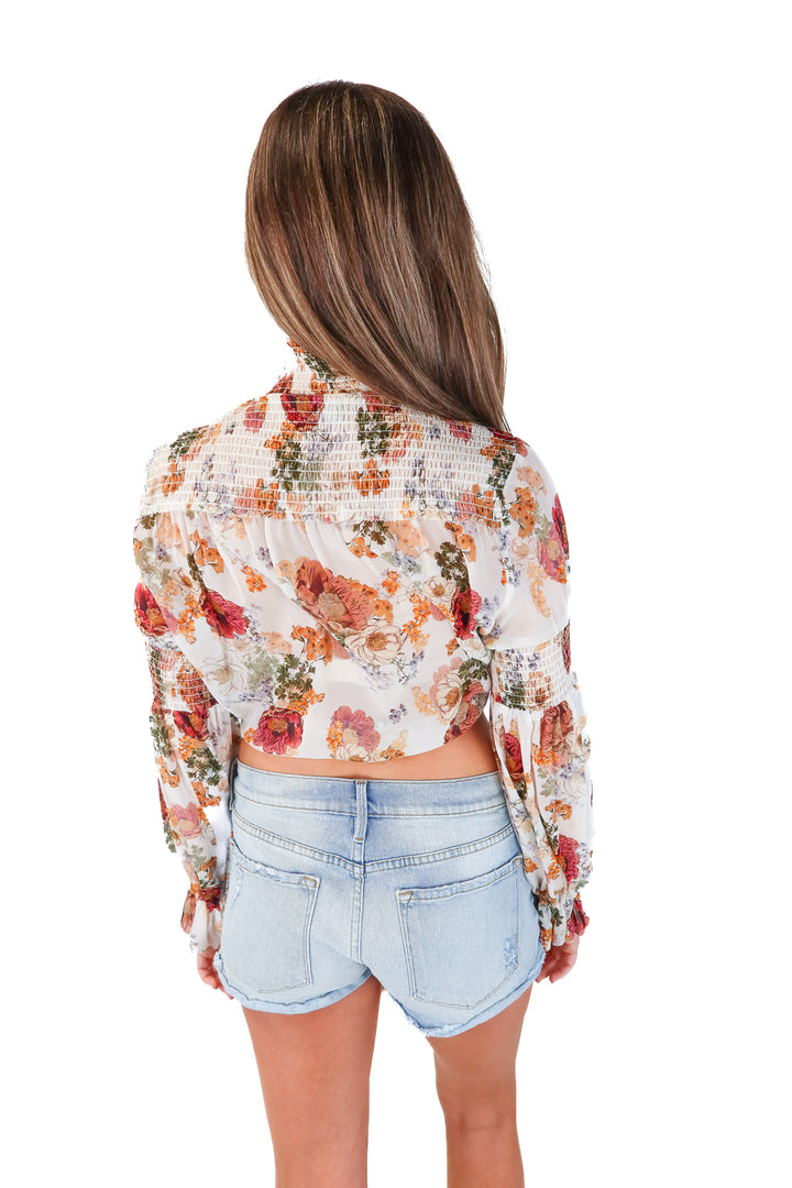 Nicholas Floral Silk Chiffon Smocked Tie Front Blouse (4)