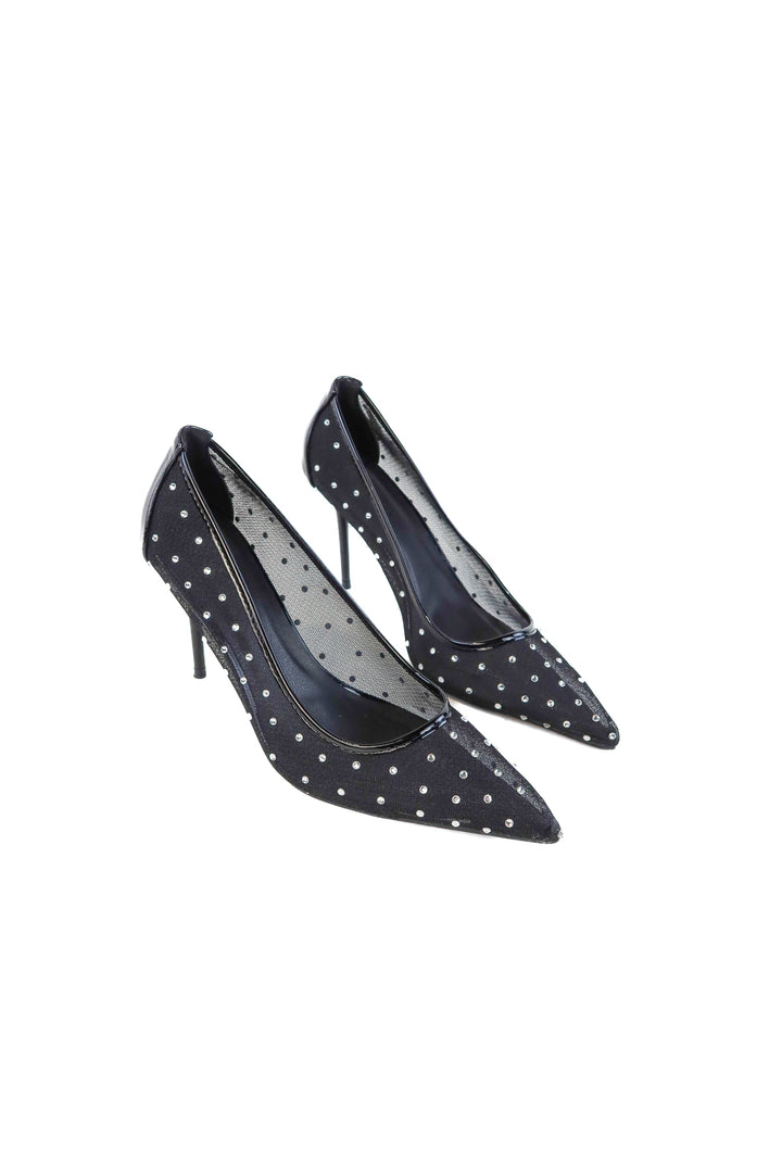 Billini black mesh rhinestone heels NWOT (10; retail $89)