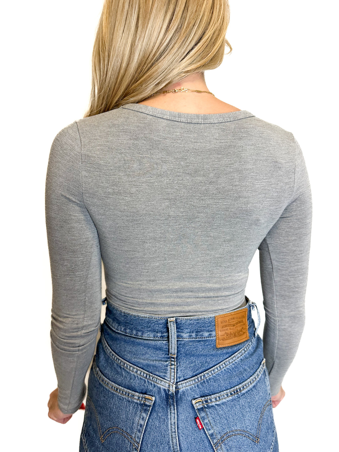 Abercrombie Grey Henley-Style Bodysuit (XXS)