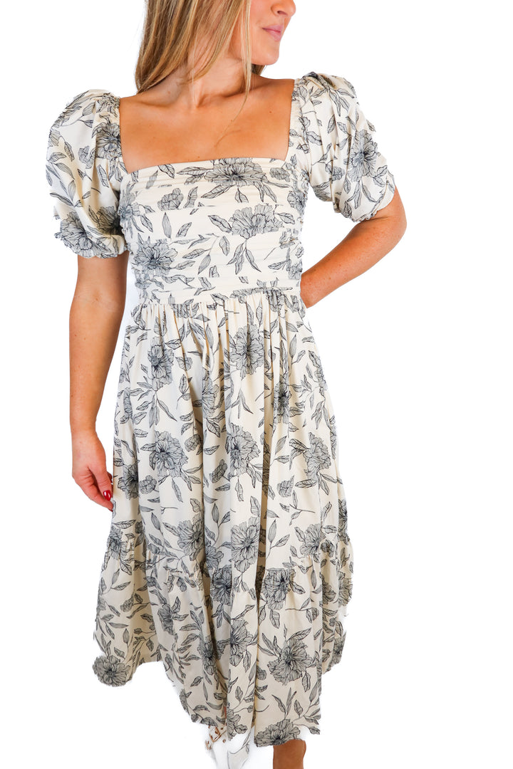 Abercrombie & Fitch cream/black floral midi dress (XS)