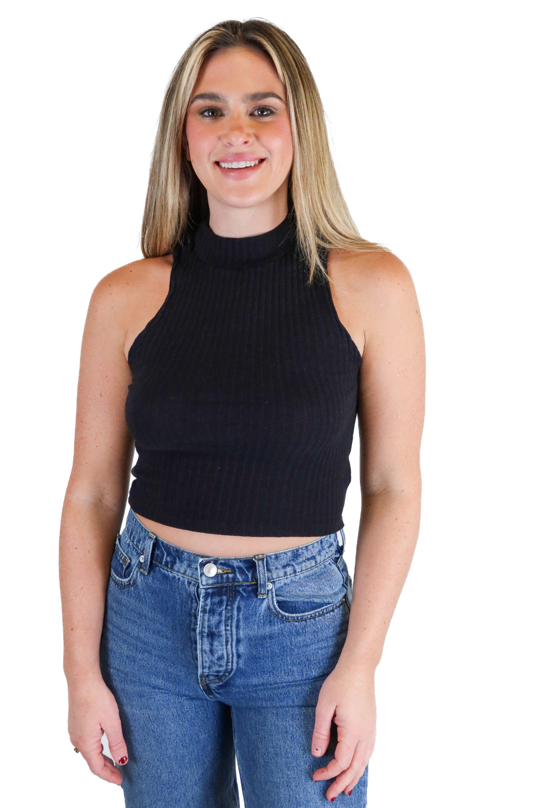 urban outfitters black sleeveless ribbed mockneck top (xs)