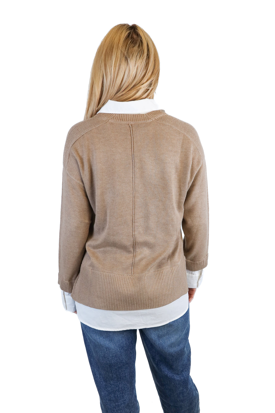 Vici Taupe and White Collared sweater (S; retail $76)