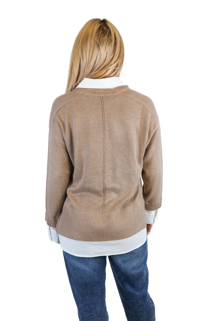 Vici Taupe and White Collared sweater (S; retail $76)