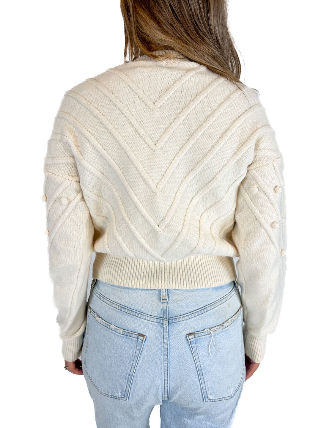 Fable Cream Crew Neck Pom Pom Sweater (M)