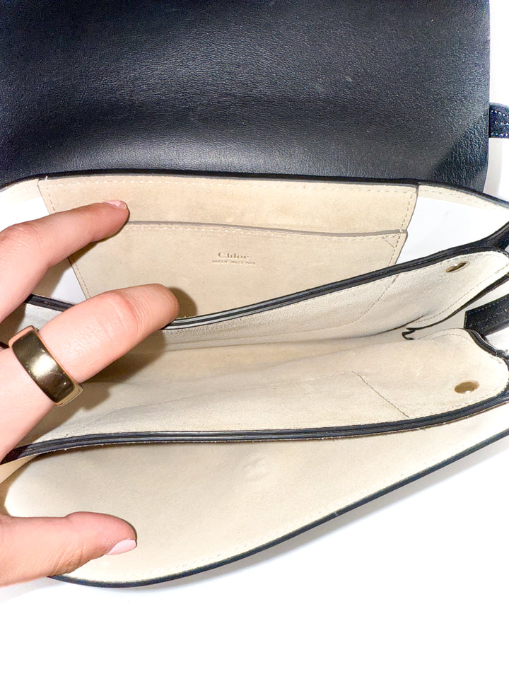 chloe faye small black leather/suede bag (retail $1,390)