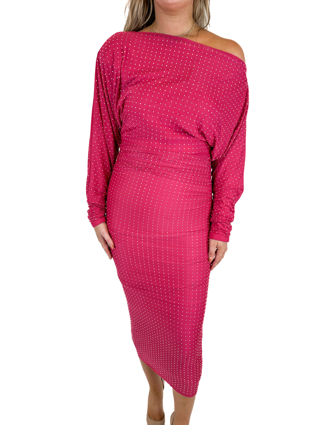 Amable Hot Pink Dress with Side Ruching NWT (M)
