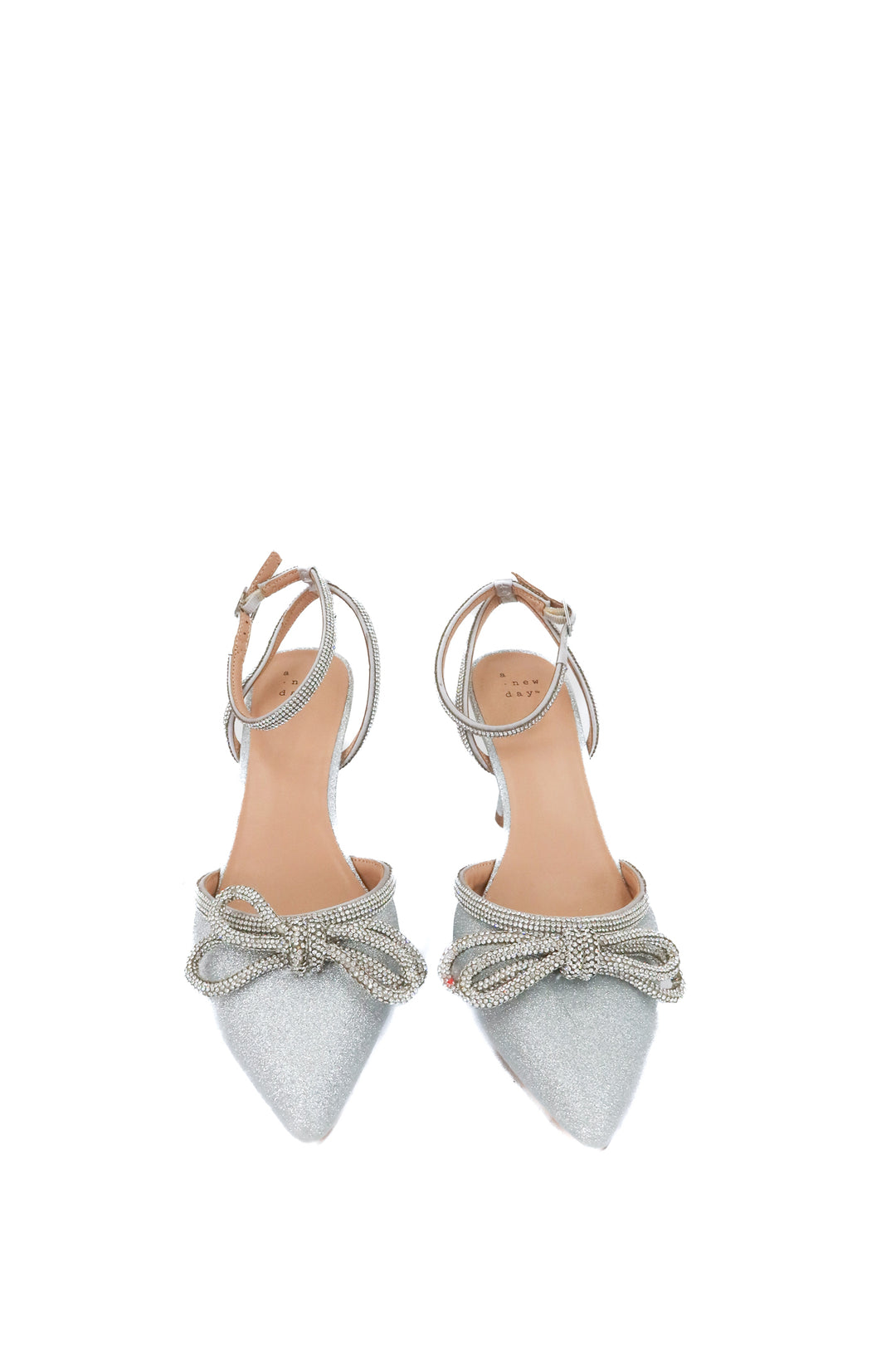 a new day silver sparkly bow heels (9.5)