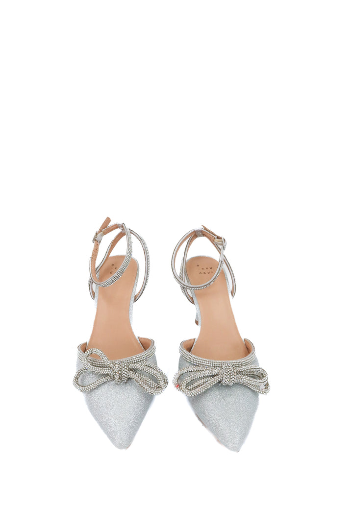 a new day silver sparkly bow heels (9.5)