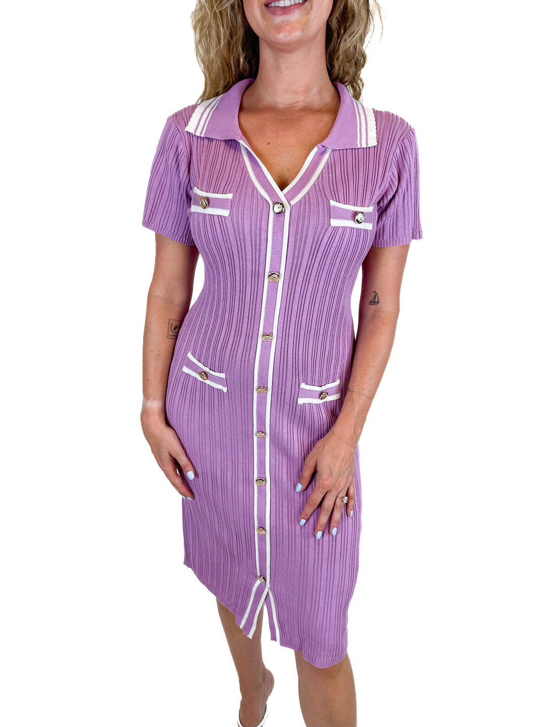 Fashion Nova Lavender Ribbed Knit Dress (L)