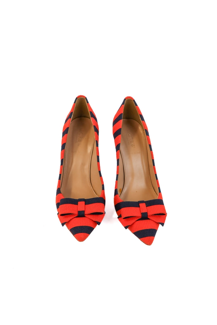 J.crew orange/navy striped heels (8; retails for $298)