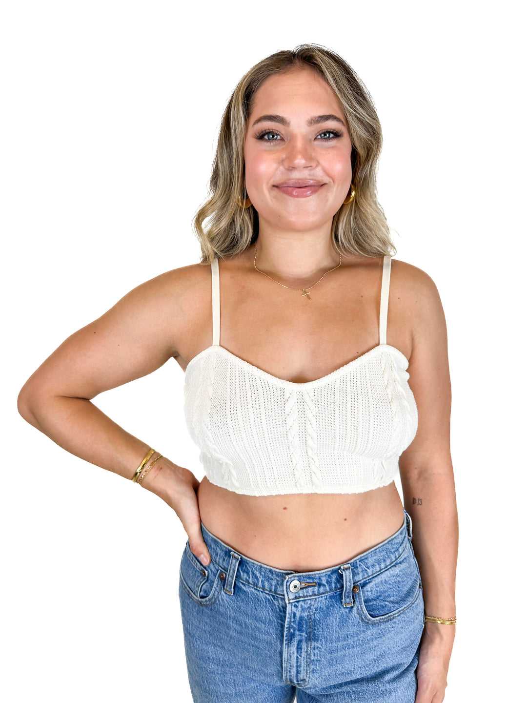 Zara White Knit Crop Top (L)
