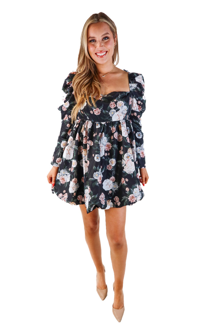 Buddy love black floral babydoll dress NWT (L; retail $78)