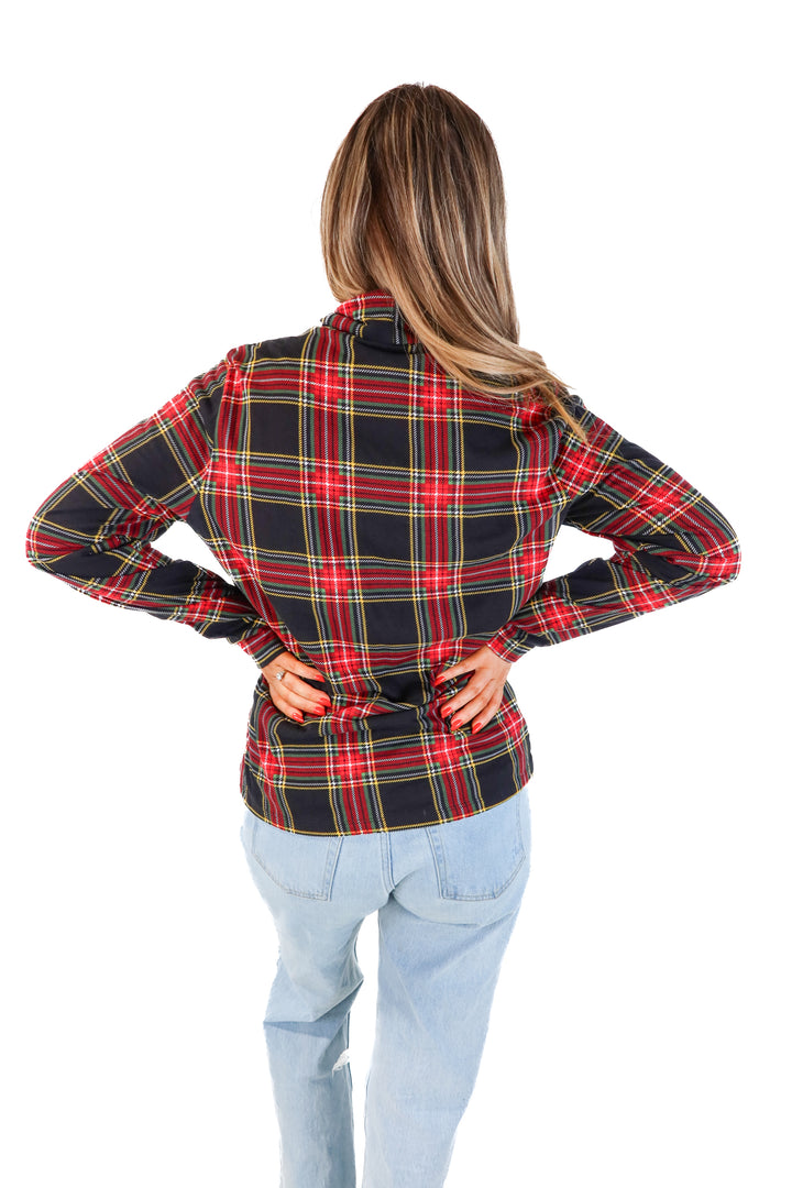 J.crew red multi plaid long sleeve top (L)