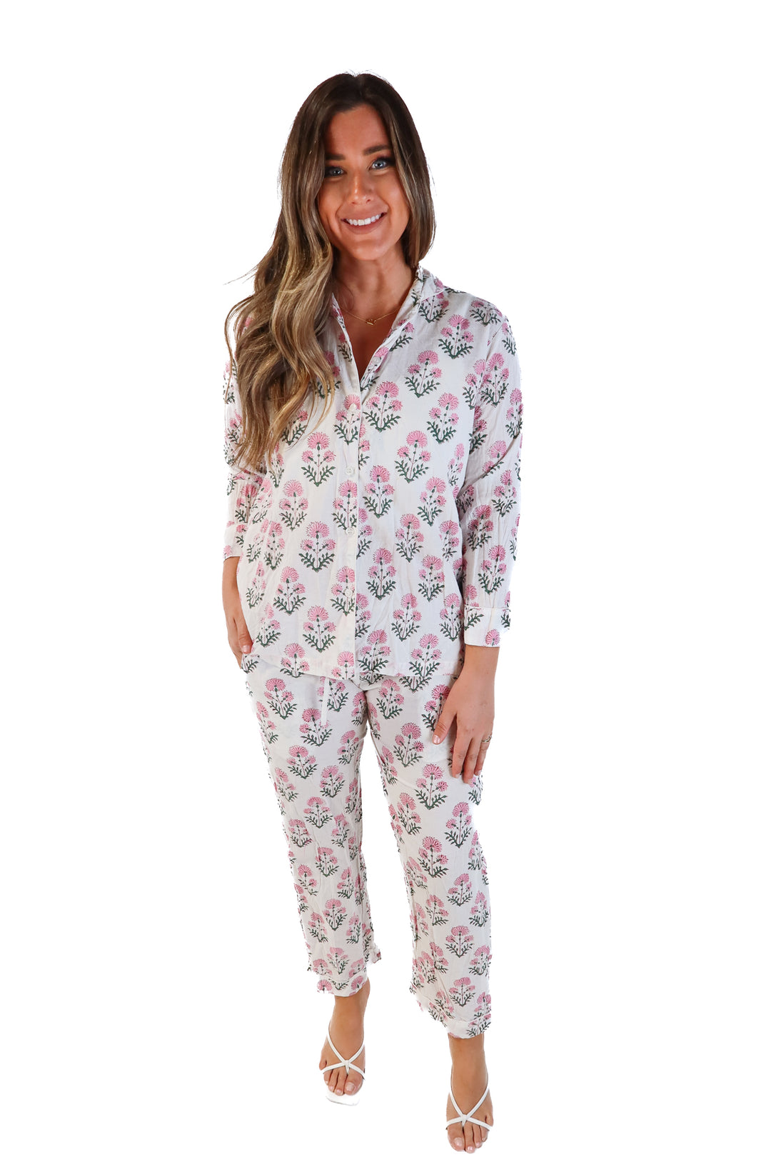 Cetinale white/pink floral linen set (m; retails for $70)