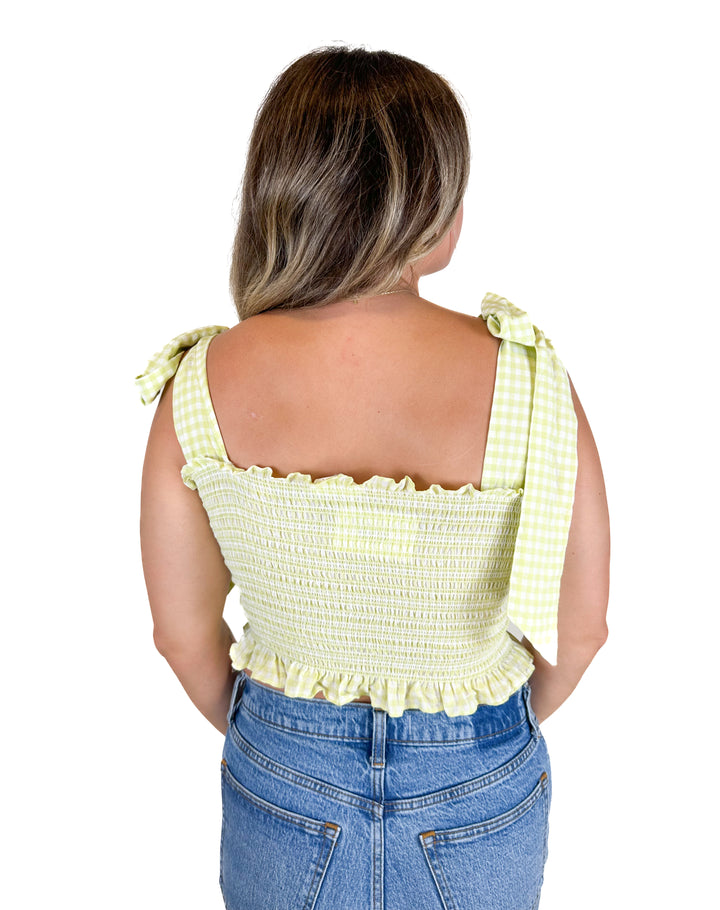 Mable Green and White Gingham Crop Top (L)