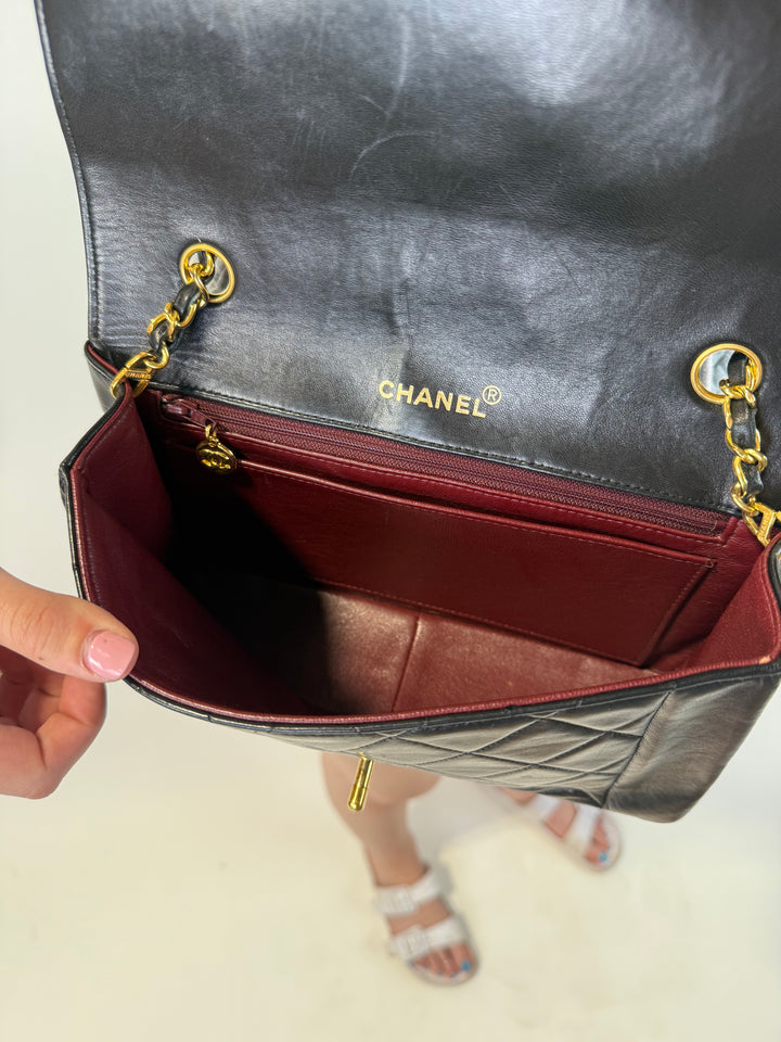 Chanel Diana Black Lambskin Crossbody (Vintage)