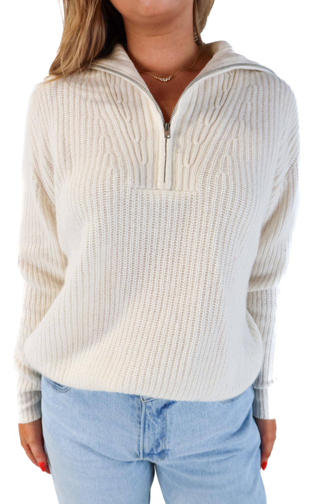 SOLD: Autumn cashmere white quarter zip sweater (m; retail $370)