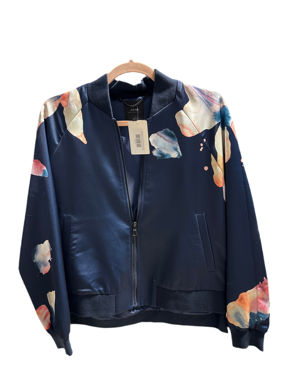 SOLD: Joe's Navy Floral Satiny Bomber Jacket