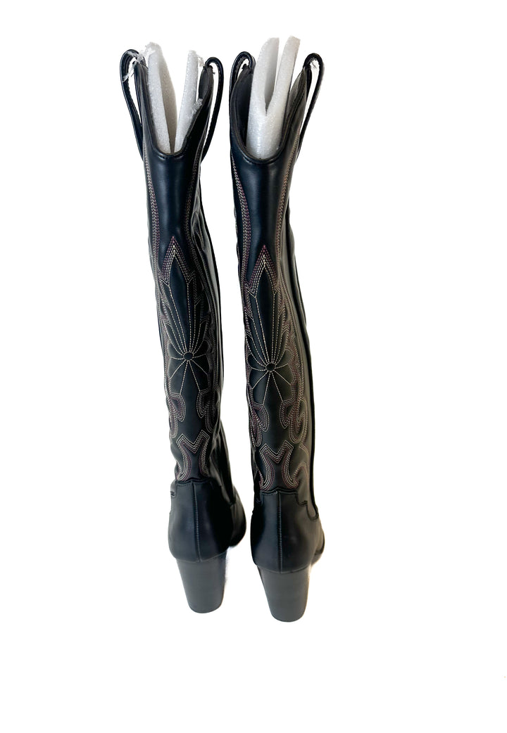 Black Embroidered High Boots (7)