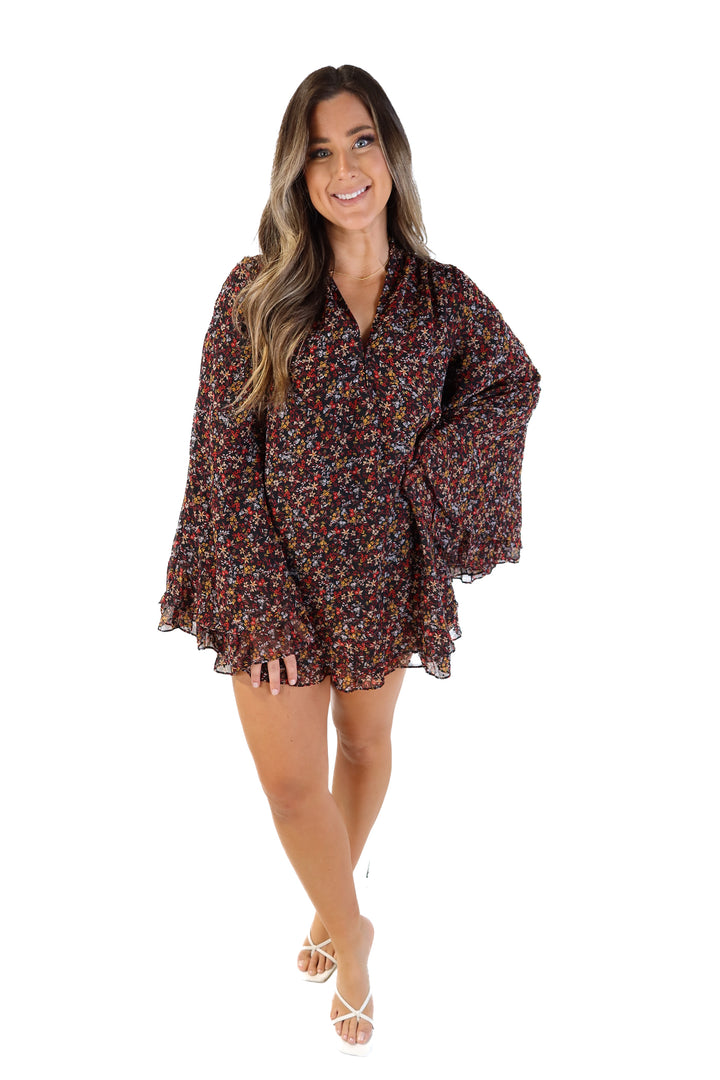 Buddy love dark floral flowy dress (s; retails for $120)