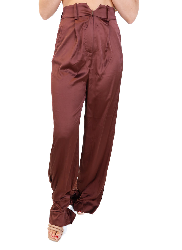 L’Academie satin maroon ankle tie trousers NWT (xs; retails for $198)