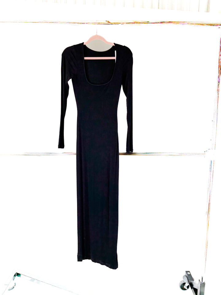 pumiey black ribbed maxi dress (m*)