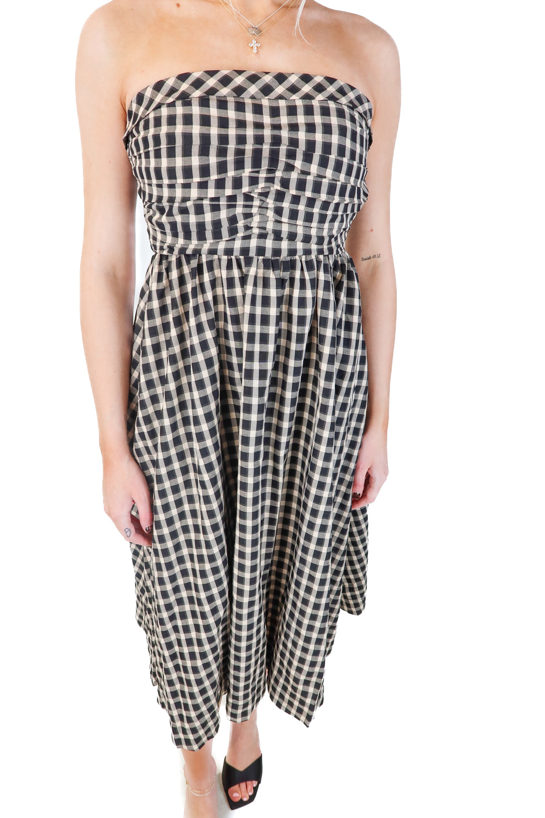 avara checkered strapless midi dress NWT (xs; retails for $112)