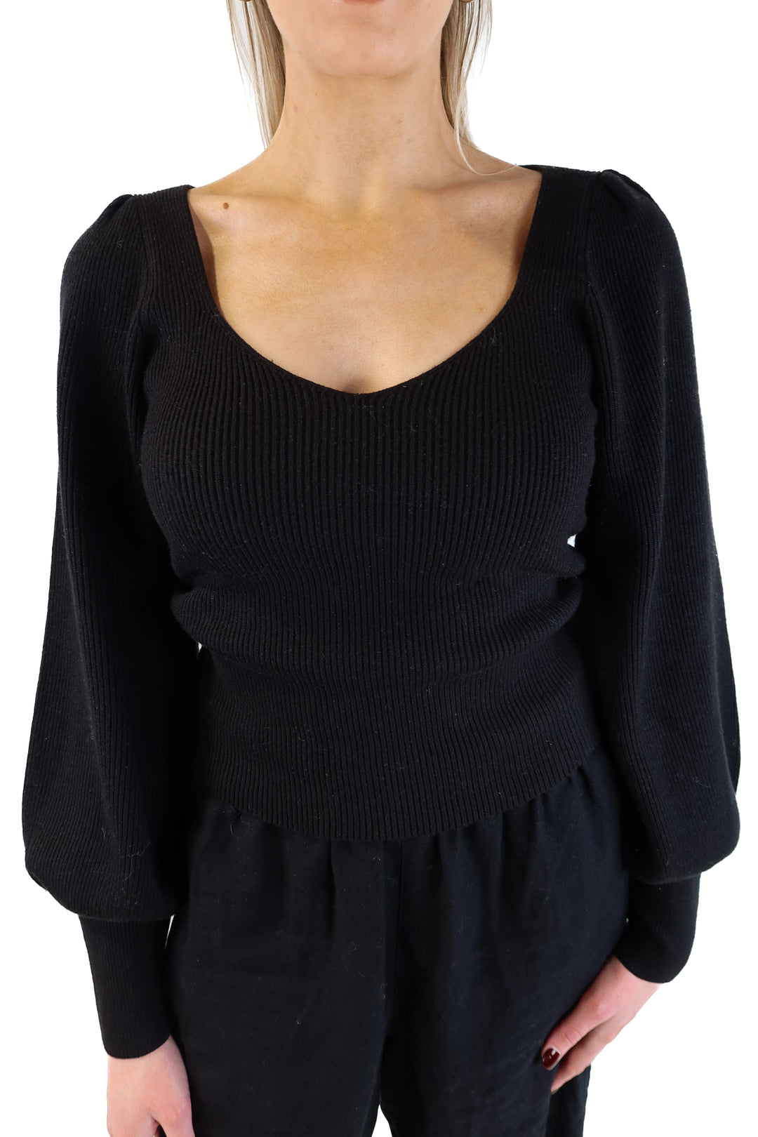 French Connection Black Ribbed Sweater (S; retail $128)