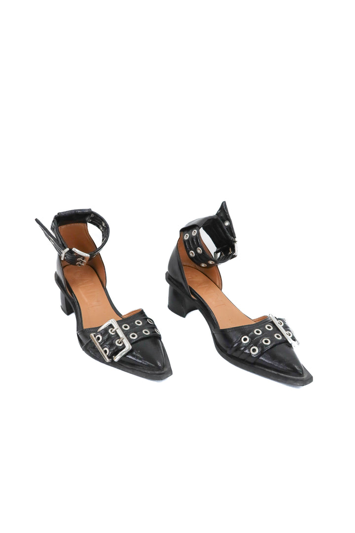 ganni black buckle shoes (41; retail $678)